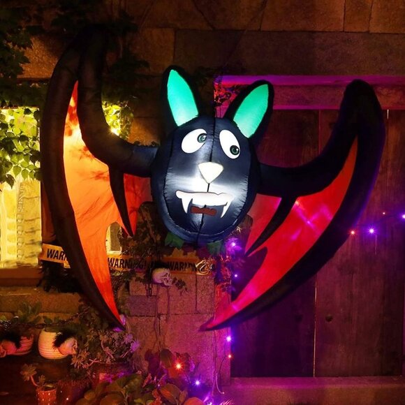 5 FT Long Halloween Inflatable Hanging Bat, Blow up with LED Lights Halloween De - Picture 6 of 6